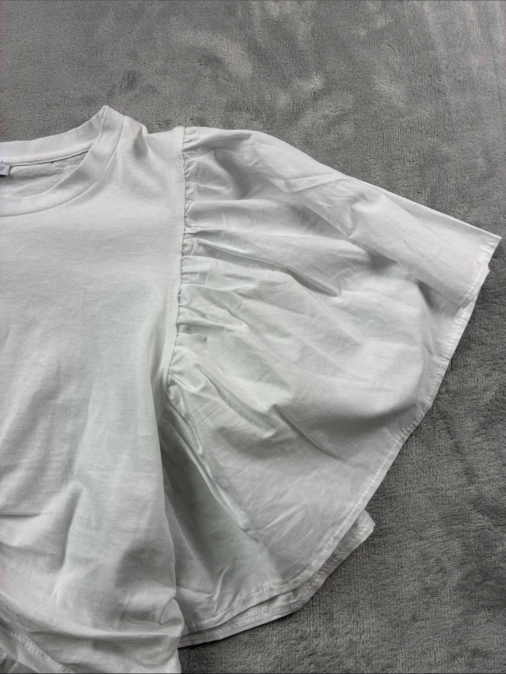 Zara Womens M White Oversized Flutter Sleeve Ruched Front Blouse Top